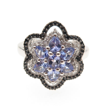Chuck Clemency 925 Sterling Real Tanzanite Black Spinel White Topaz Ring Size 8