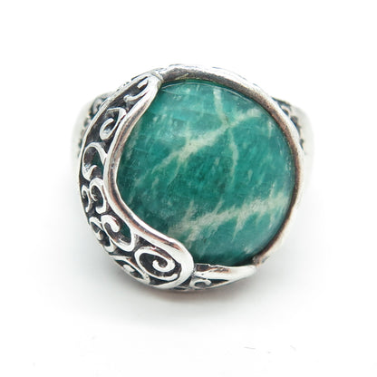 NEHA KOTWAL 925 Sterling Silver Vintage Real Amazonite Swirl Ring Size 9