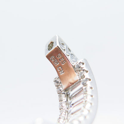 925 Sterling Silver C Z Radiant-Cut Half Hoop Earrings