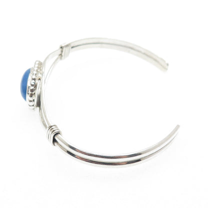 Old Pawn 925 Sterling Silver Vintage Denim Lapis Adjustable Cuff Bracelet 6.25"