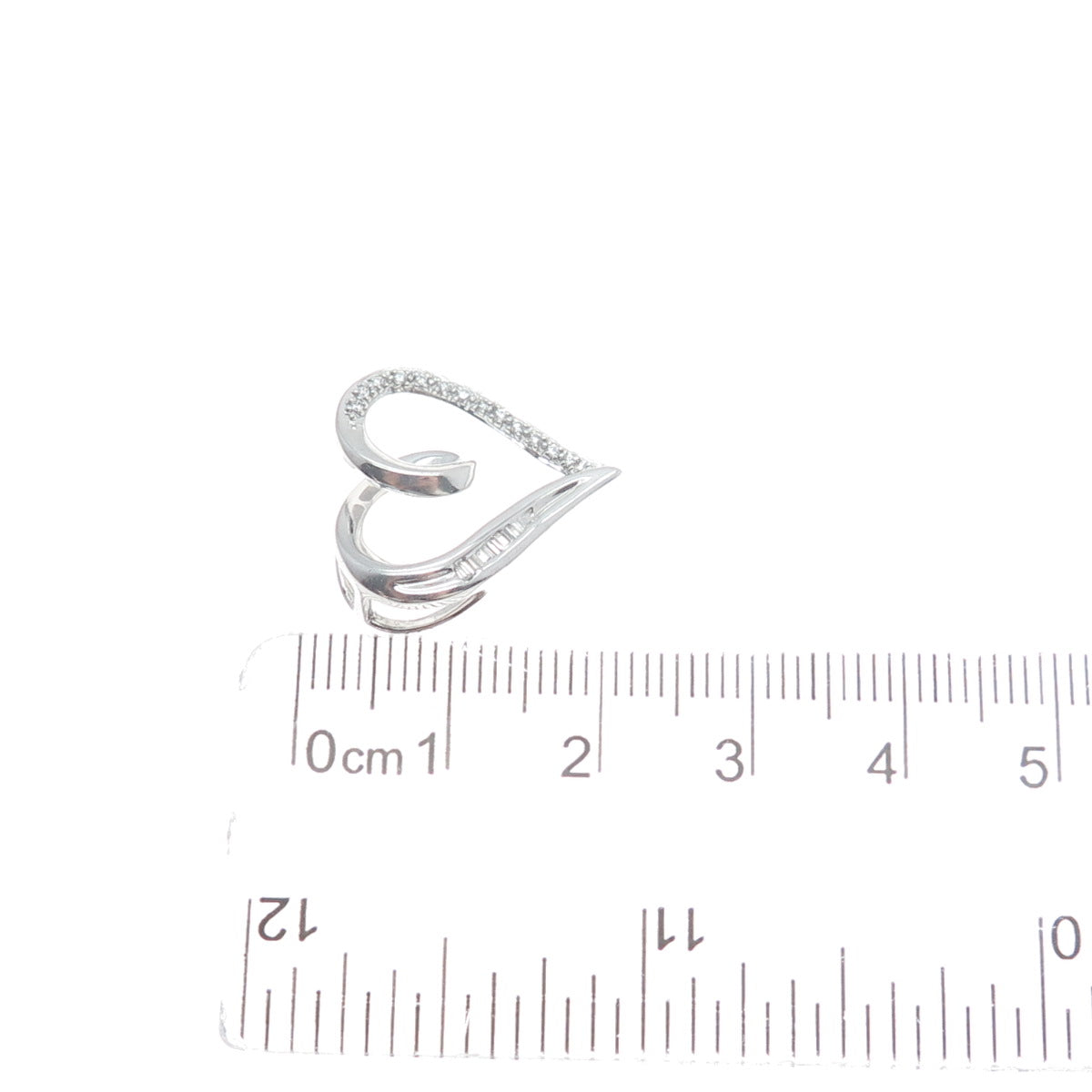 925 Sterling Silver Round-Cut C Z Heart Minimalist Charm Slide Pendant