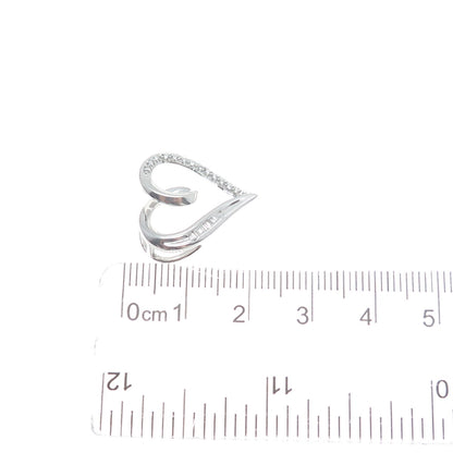 925 Sterling Silver Round-Cut C Z Heart Minimalist Charm Slide Pendant