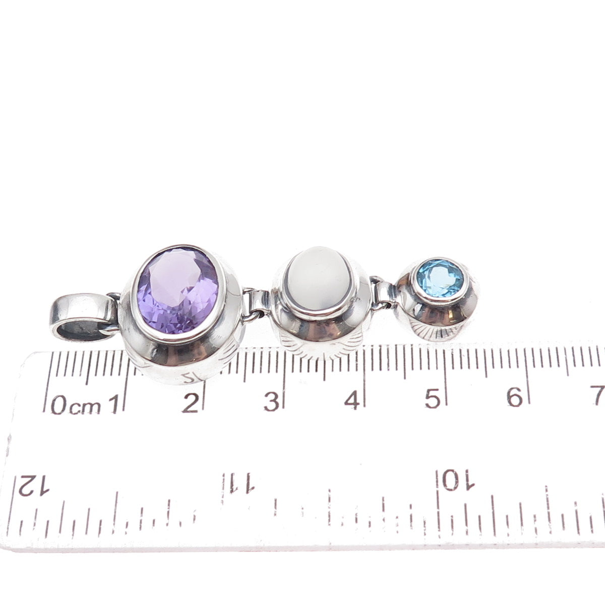 Boma 925 Sterling Silver Vintage Real Amethyst Moonstone & Blue Topaz Pendant