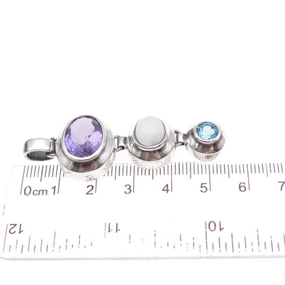 Boma 925 Sterling Silver Vintage Real Amethyst Moonstone & Blue Topaz Pendant