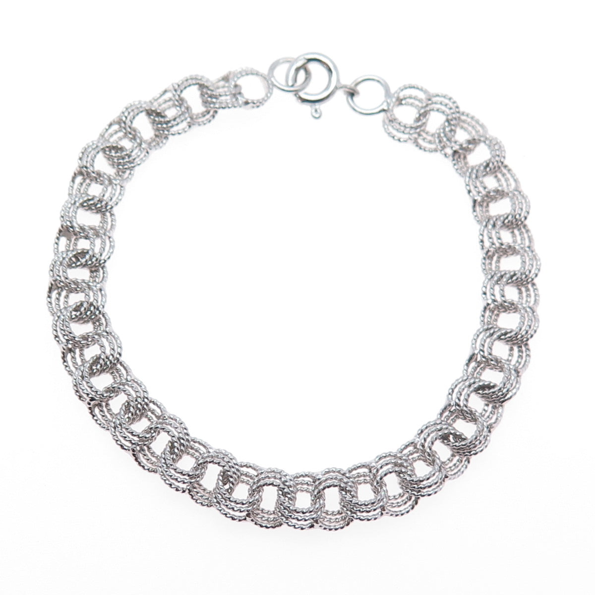 925 Sterling Silver Vintage Triple Bismark Rolo Link Bracelet 6.75"