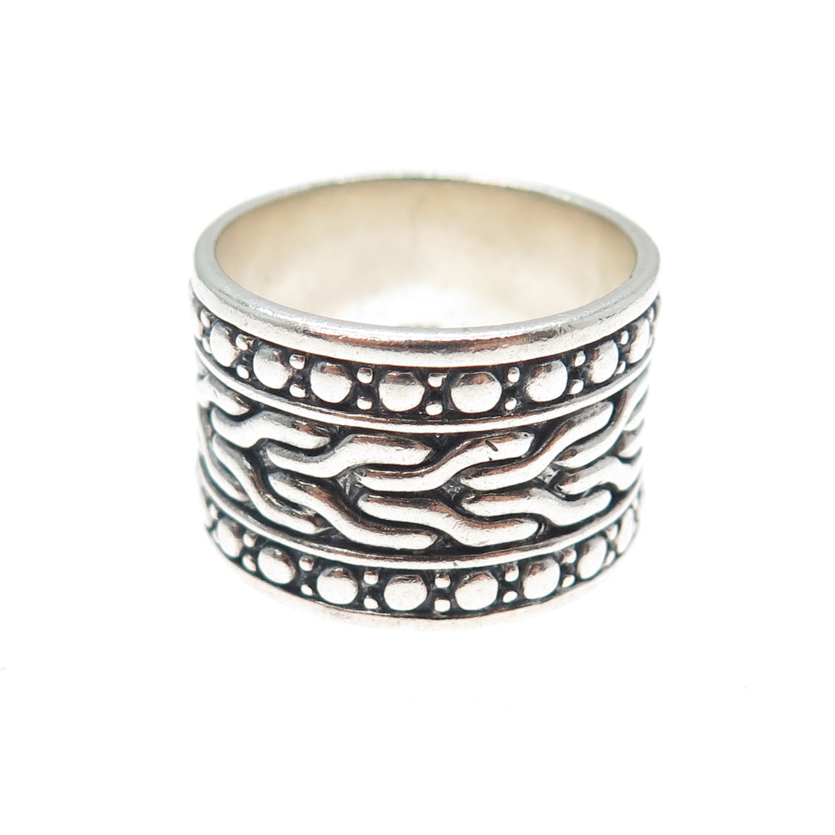 925 Sterling Silver Vintage Modernist Oxidized Wide Band Ring Size 9.75