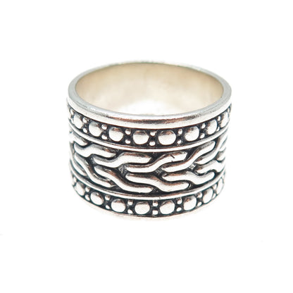 925 Sterling Silver Vintage Modernist Oxidized Wide Band Ring Size 9.75