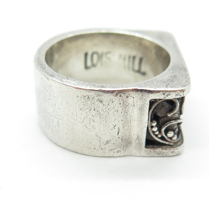 LOIS HILL 925 Sterling Silver Vintage Granulated Scroll Oxidized Ring Size 8.25