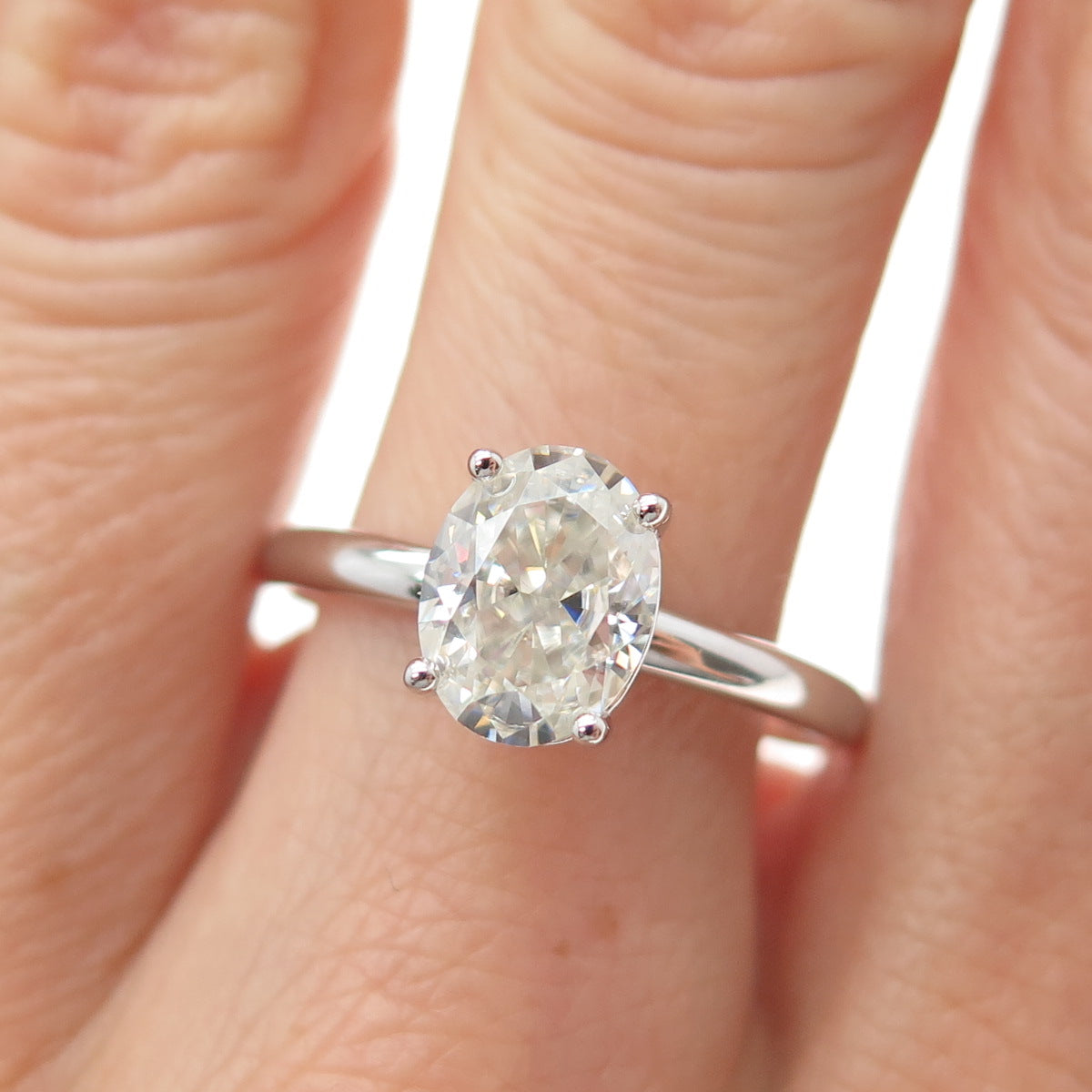 925 Sterling Silver Real Oval-Cut Moissanite Engagement Ring Size 10