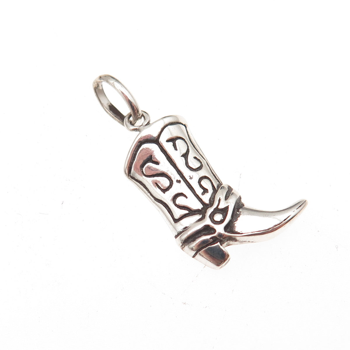 925 Sterling Silver Vintage Cowboy Shoe Oxidized Charm Pendant