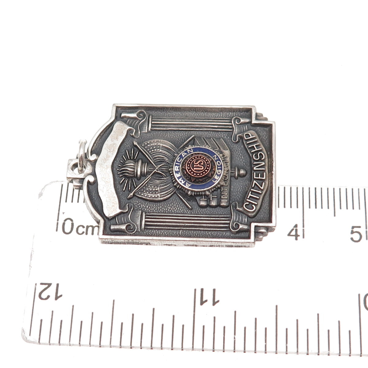 925 Sterling 2-Tone Antique Art Deco Enamel American Legion Citizenship Pendant