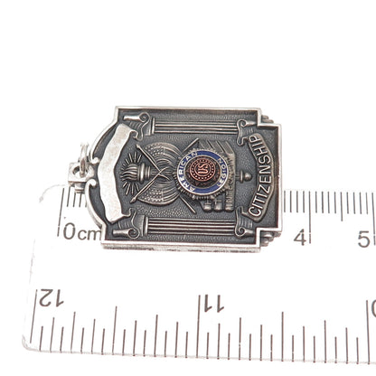 925 Sterling 2-Tone Antique Art Deco Enamel American Legion Citizenship Pendant