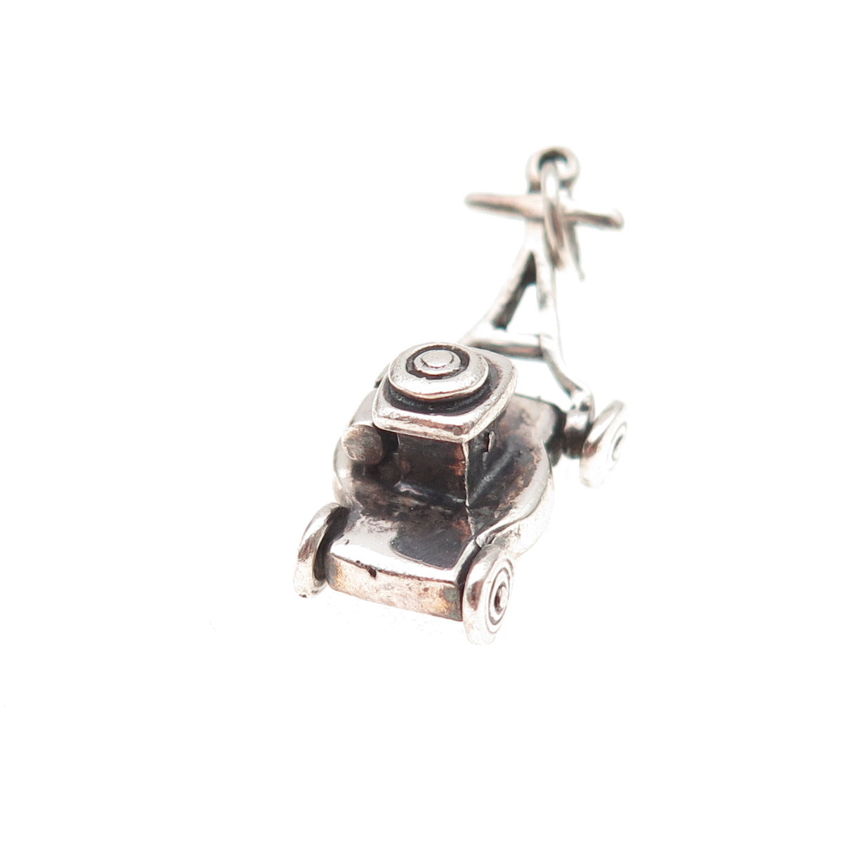 925 Sterling Silver Vintage Lawnmower Oxidized 3D Charm Pendant