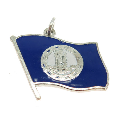 925 Sterling Silver Vintage Enamel Virginia Flag Pendant Charm