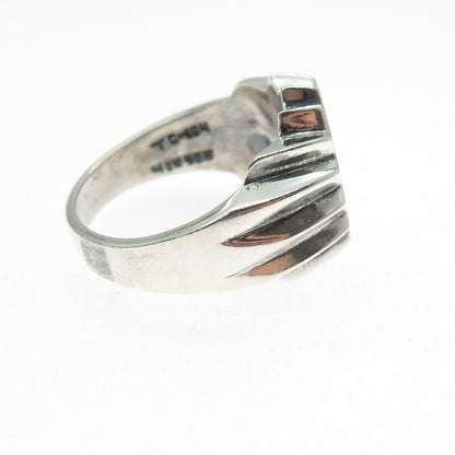 925 Sterling Silver Vintage Mexico Real Turquoise Modernist Sun Ring Size 13