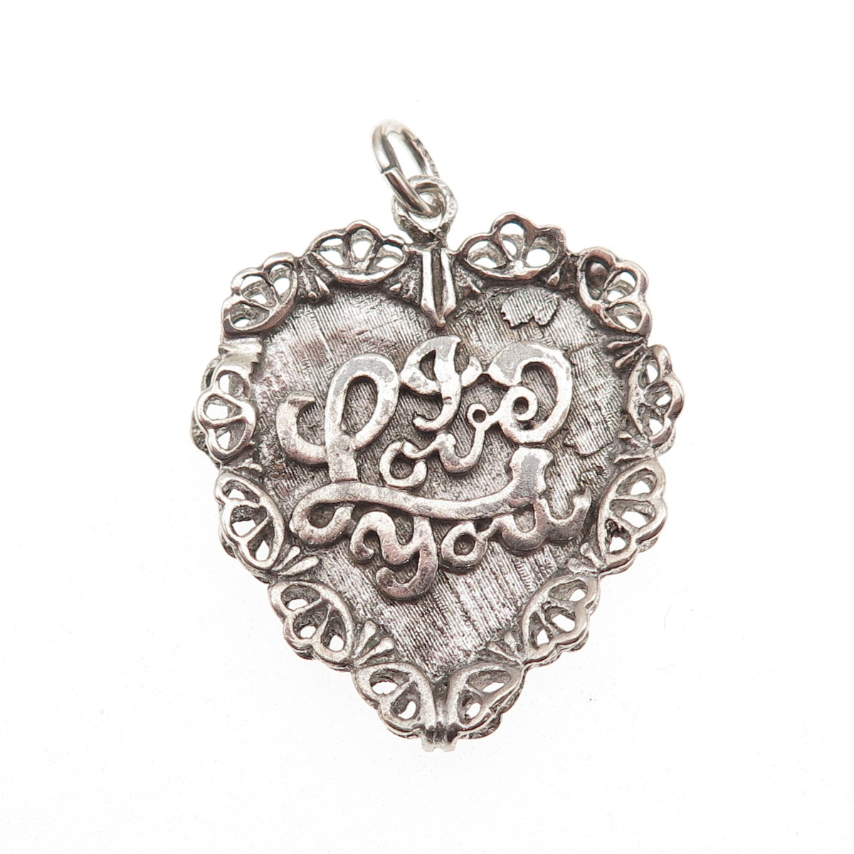 AE Art's Elegance 925 Sterling Silver Vintage I Love You Heart Charm Pendant