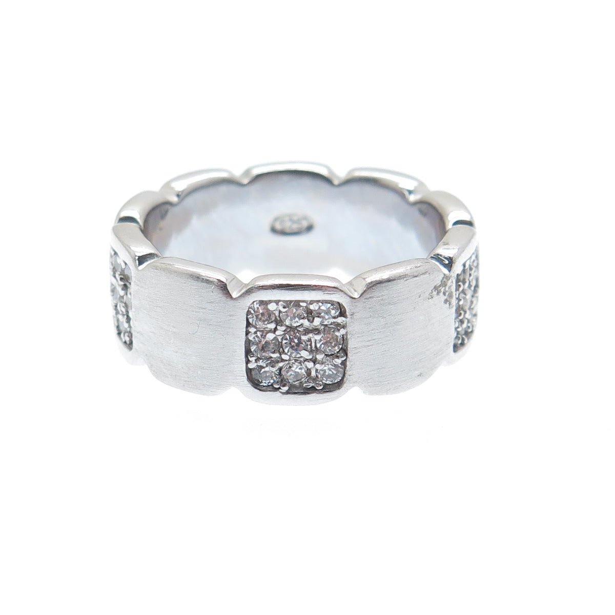 925 Sterling Silver Round-Cut Shaped C Z Panel Band Ring Size 7