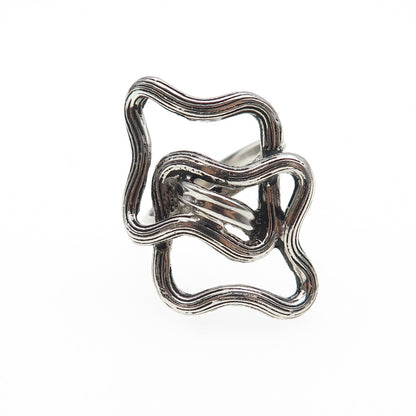 925 Sterling Silver Vintage Modernist Interlocked Oxidized Ring Size 6.5