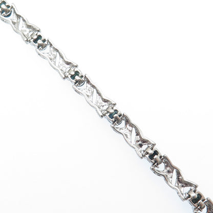 925 Sterling Silver Real Diamond Accent & Sapphire Gem XO Link Bracelet 7"