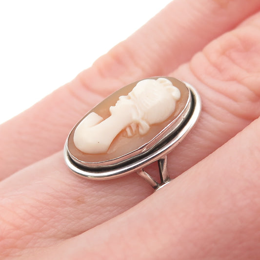 800 Silver Antique Art Deco Real MOP Carved Lady Cameo Ring Size 4.75