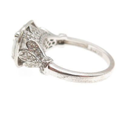 925 Sterling Silver Asscher & Round-Cut C Z Engagement Ring Size 8.25