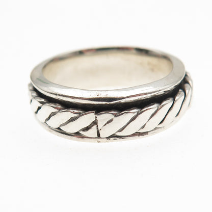 925 Sterling Silver Vintage Oxidized Braided Rotating Band Ring Size 10