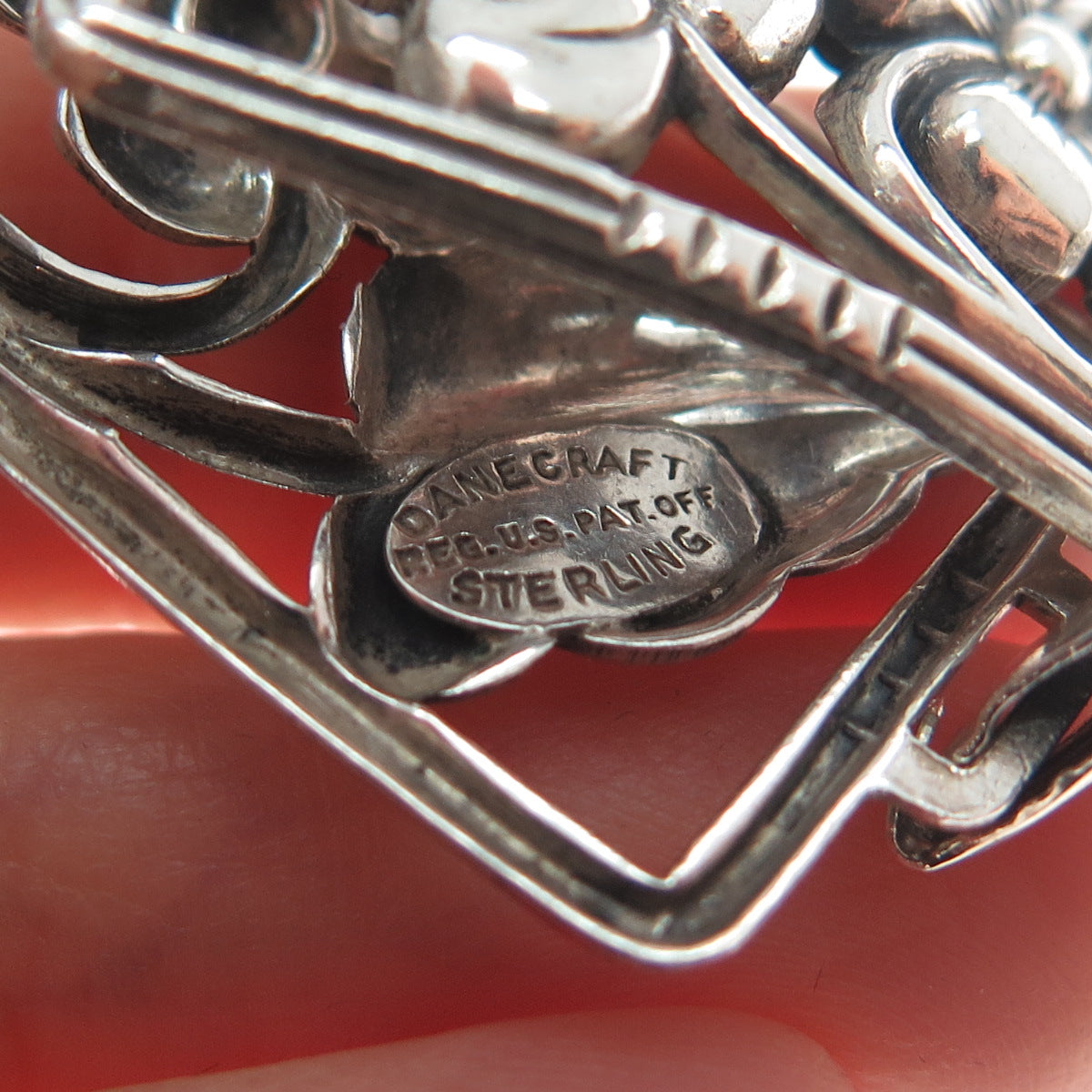 DANECRAFT 925 Sterling Silver Antique Art Deco Flower Panel Link Bracelet 7"