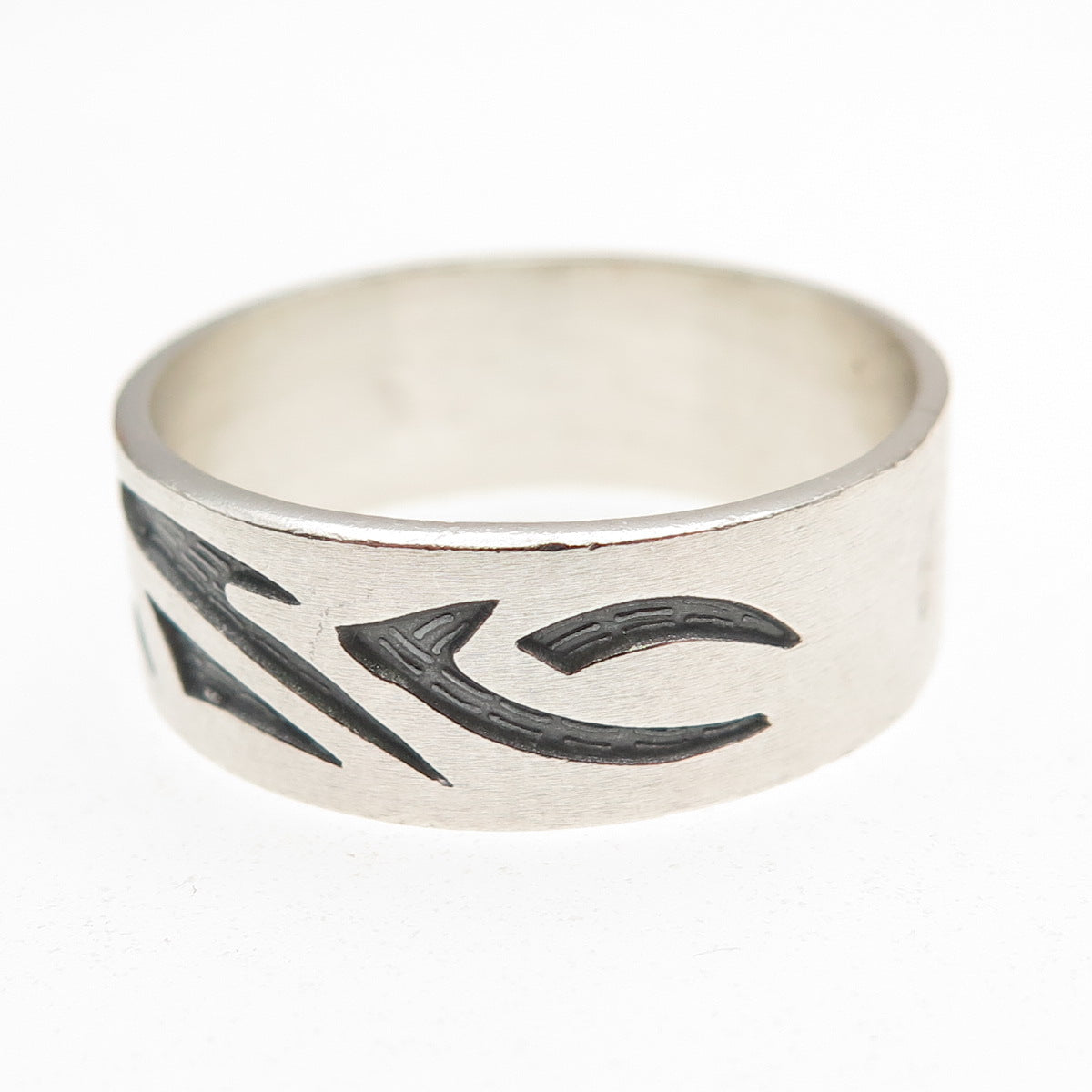 925 Sterling Silver Vintage Mexico Tribal Wave Oxidized Band Ring Size 13