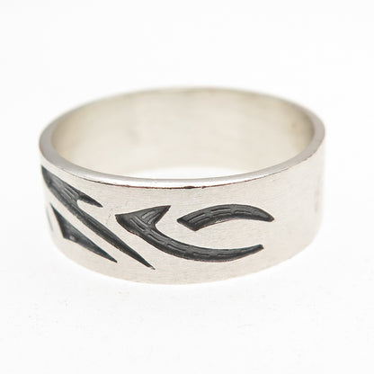 925 Sterling Silver Vintage Mexico Tribal Wave Oxidized Band Ring Size 13