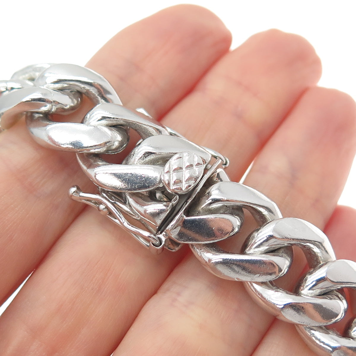 925 Sterling Silver Vintage Heavy 110.6g Cuban Link Bracelet 8"