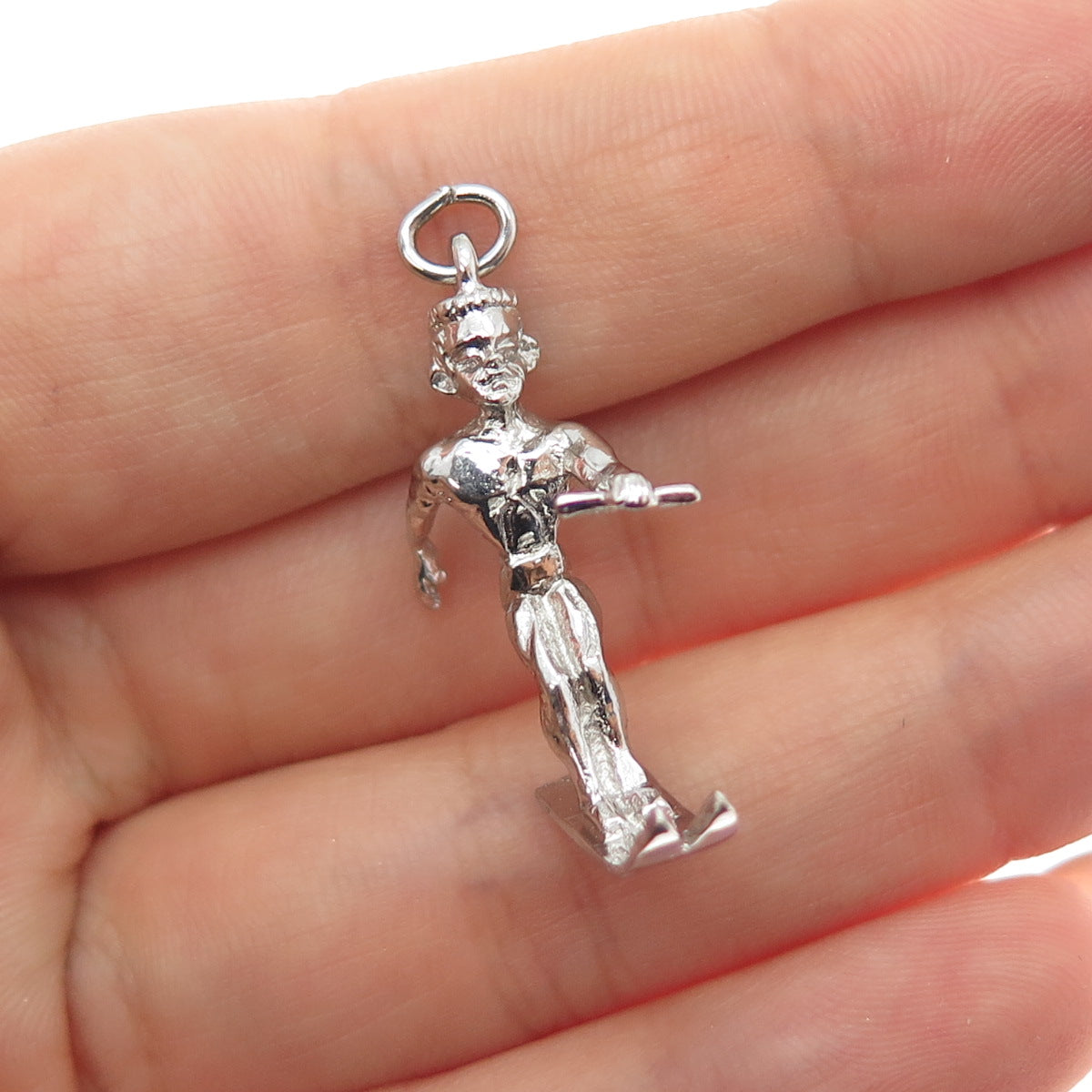 925 Sterling Silver Vintage Waterskier 3D Charm Pendant