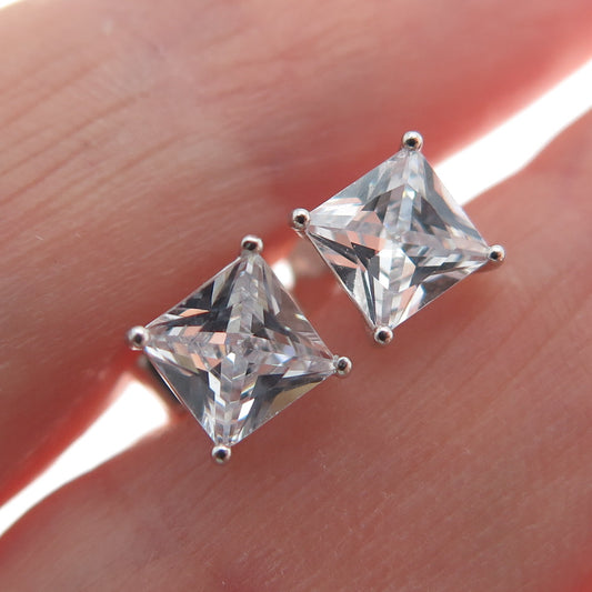 925 Sterling Silver Princess-Cut C Z Stud Earrings