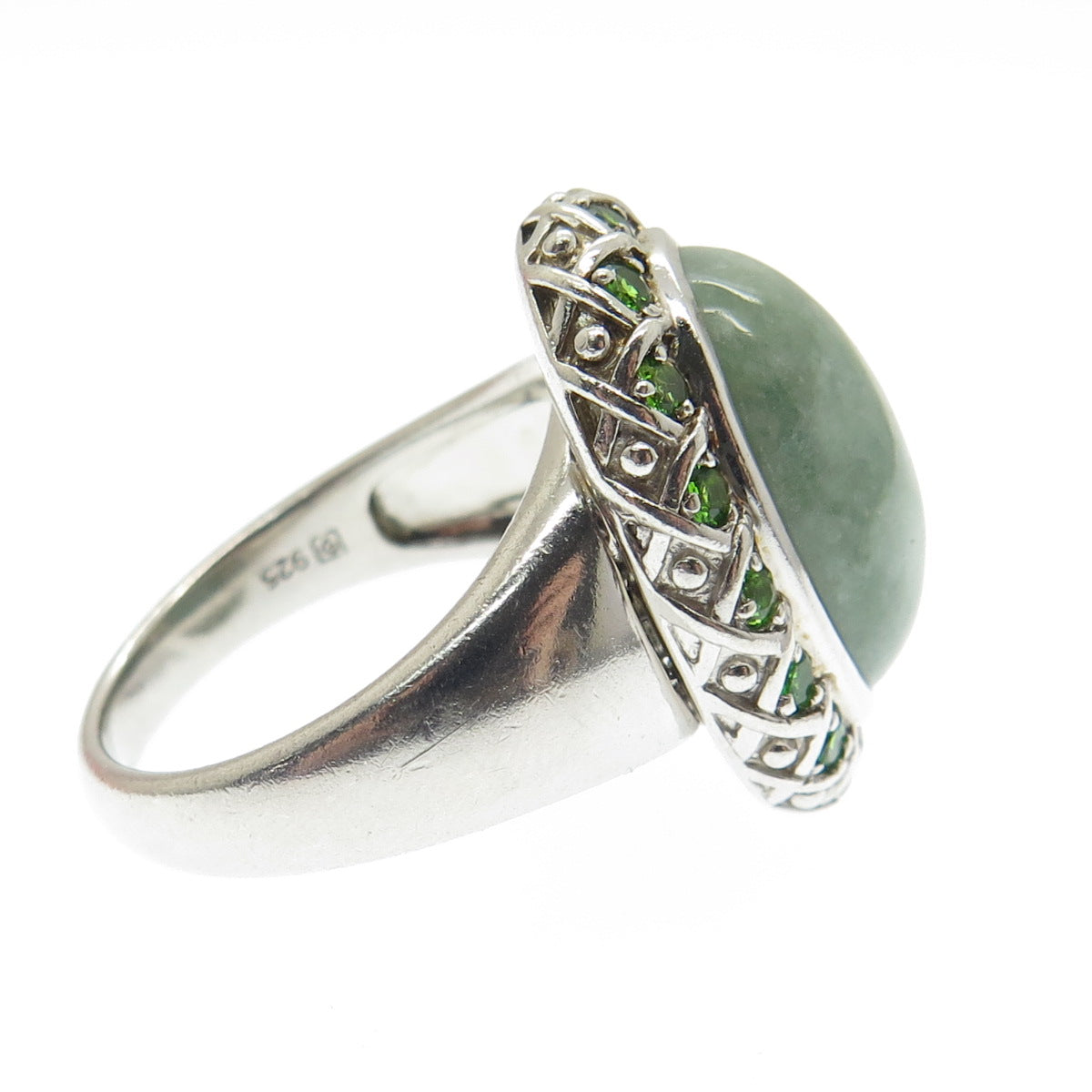 MICHELLE ALBALA 925 Sterling Silver Vintage Jade & Peridot Gem Ring Size 10.25