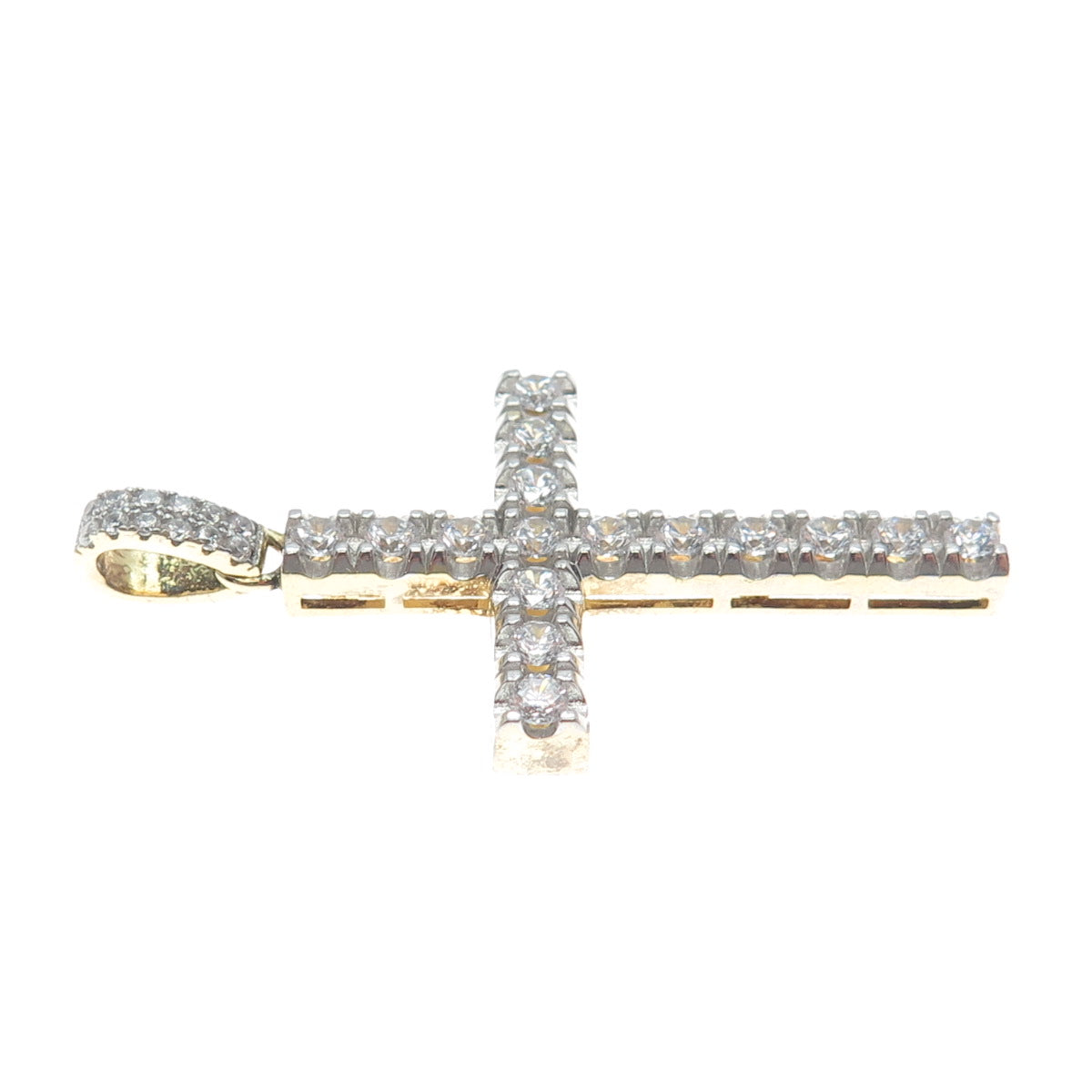925 Sterling Silver Gold Plated Round-Cut Shaped C Z Cross Pendant