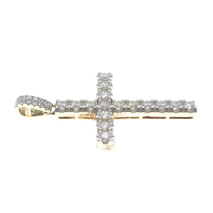 925 Sterling Silver Gold Plated Round-Cut Shaped C Z Cross Pendant