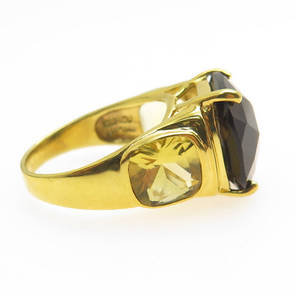 925 Sterling Silver Gold Plated Real Smoky Quartz & Citrine Ring Size 8