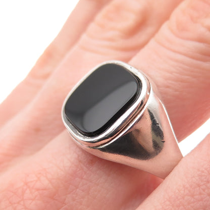 925 Sterling Silver Vintage Real Black Onyx Signet Ring Size 14.25
