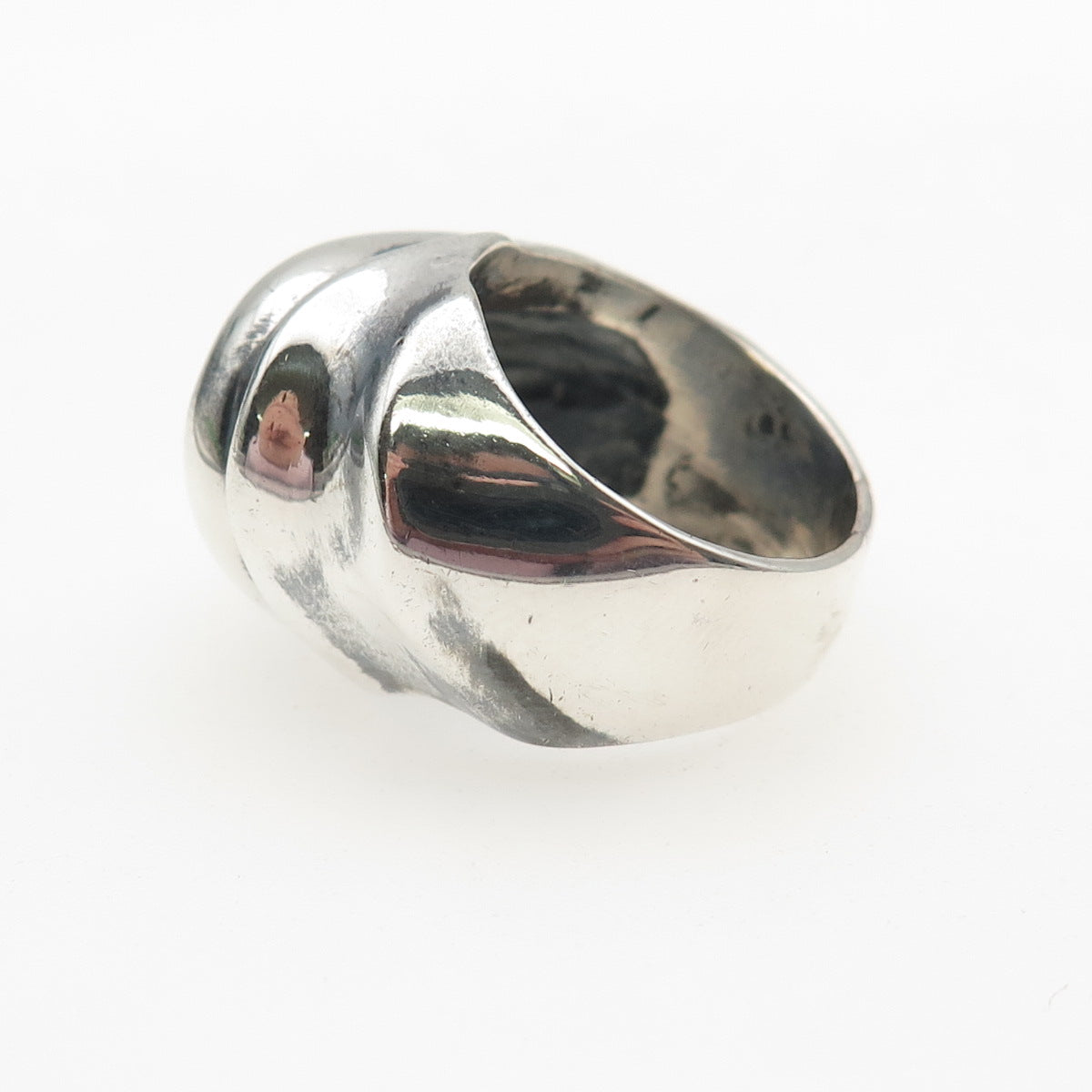 925 Sterling Silver Vintage Mexico Modernist Ribbed Dome Oxidized Ring Size 6.25