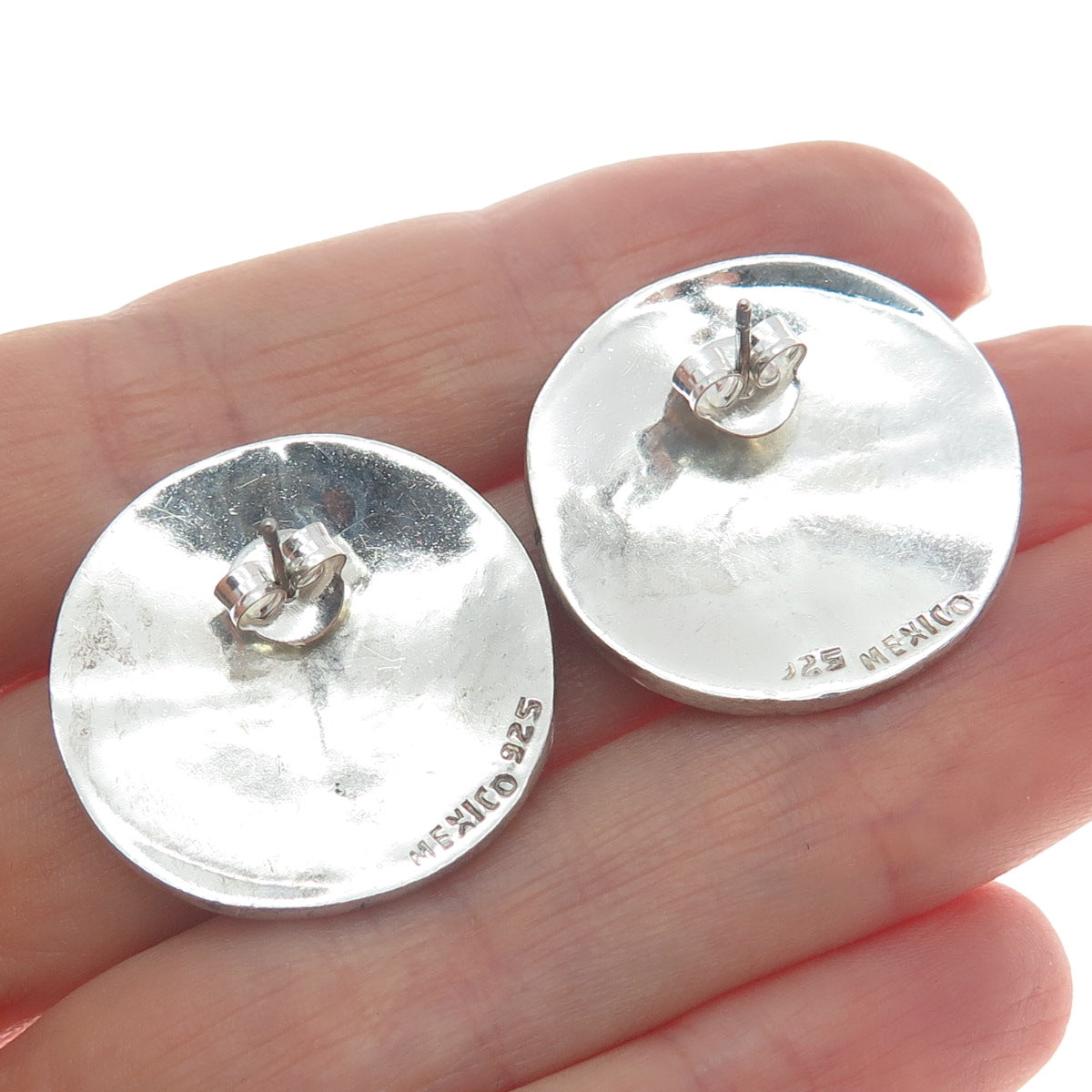 925 Sterling Silver Vintage Mexico Maze Oxidized Round Earrings