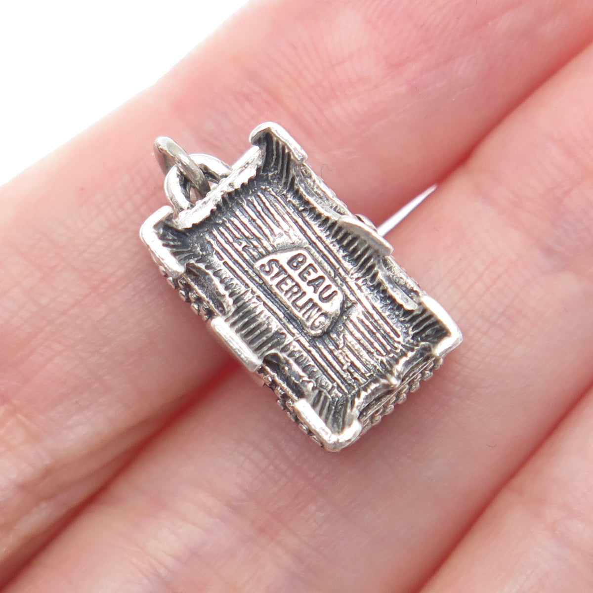 BEAU 925 Sterling Silver Vintage Hope Chest Minimalist Box Charm Pendant