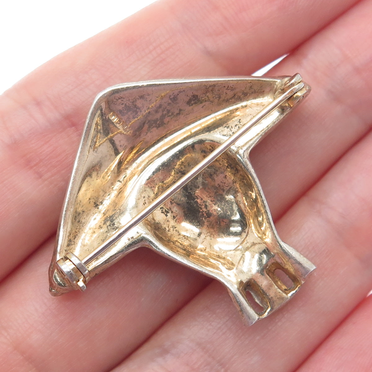 925 Sterling Gold Plated Antique Rhinestone Samurai Brooch (missing 3 stones)