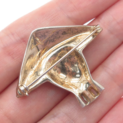 925 Sterling Gold Plated Antique Rhinestone Samurai Brooch (missing 3 stones)