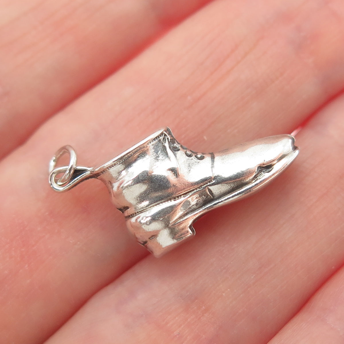925 Sterling Silver Antique Art Deco Boot Shoe Minimalist 3D Charm Pendant