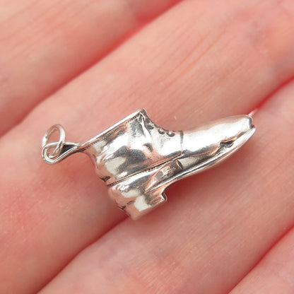 925 Sterling Silver Antique Art Deco Boot Shoe Minimalist 3D Charm Pendant