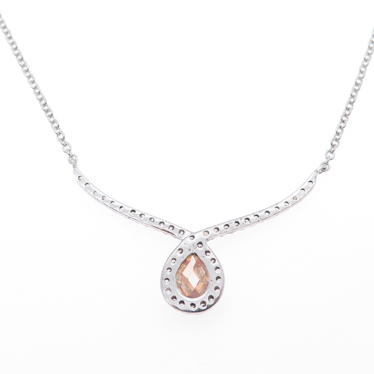 ATI ANNIKA WITT 925 Sterling Silver Champagne & White C Z Chain Necklace 16"