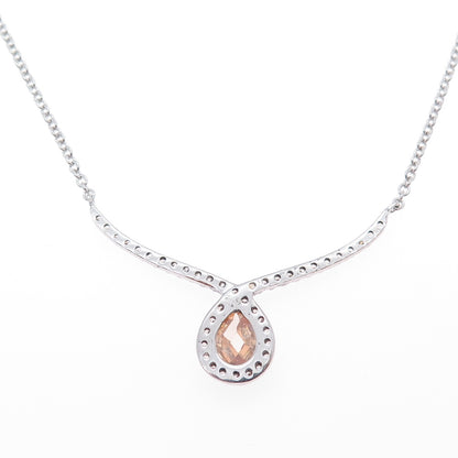 ATI ANNIKA WITT 925 Sterling Silver Champagne & White C Z Chain Necklace 16"