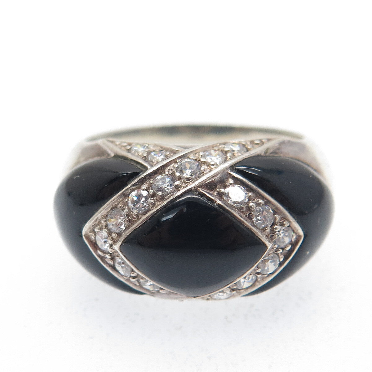 CHAPAL ZENRAY 925 Sterling Silver Vintage Real Black Onyx & C Z Ring Size 9.25