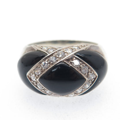 CHAPAL ZENRAY 925 Sterling Silver Vintage Real Black Onyx & C Z Ring Size 9.25