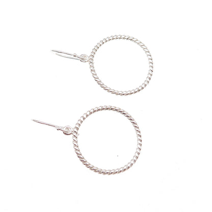 925 Sterling Silver Twisted Circle Dangle Earrings
