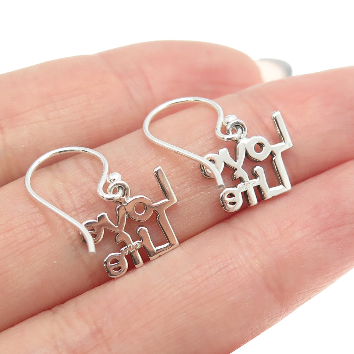 925 Sterling Silver "LOVE LIFE" Dangling Earrings